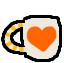 A simplified version of the ko-fi logo, a coffee cup with an orange heart drawn on.