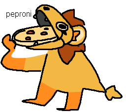 An ms paint drawing of a lion eating a pizza.