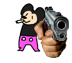 A cartoon mouse smoking a cigarette and holding a stock photo of a gun.