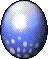 An oval, blue-white egg. It has a soft gradient from white at it's tip, to blue at it's bottom. The egg has small white dots at it's base.