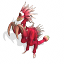 A Spore creature. It has a single red eye, a mane of tentacles, pincers, and a tail tipped with a ball. The background is a white stone platform in a grassy green and blue expanse. This png can be downloaded for use in Spore.